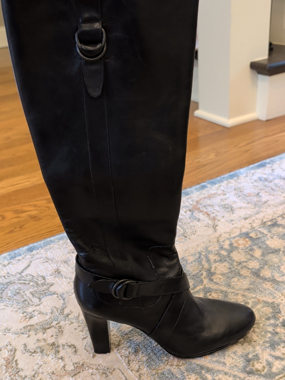 Women's Black Leather High Heel Knee Boot